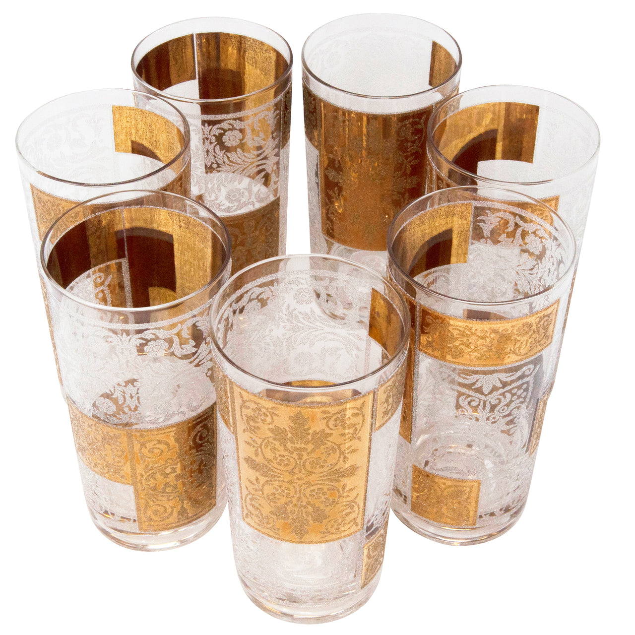 Vintage Pasinski Gold and Frosted Filigree Collins Glasses The Hour