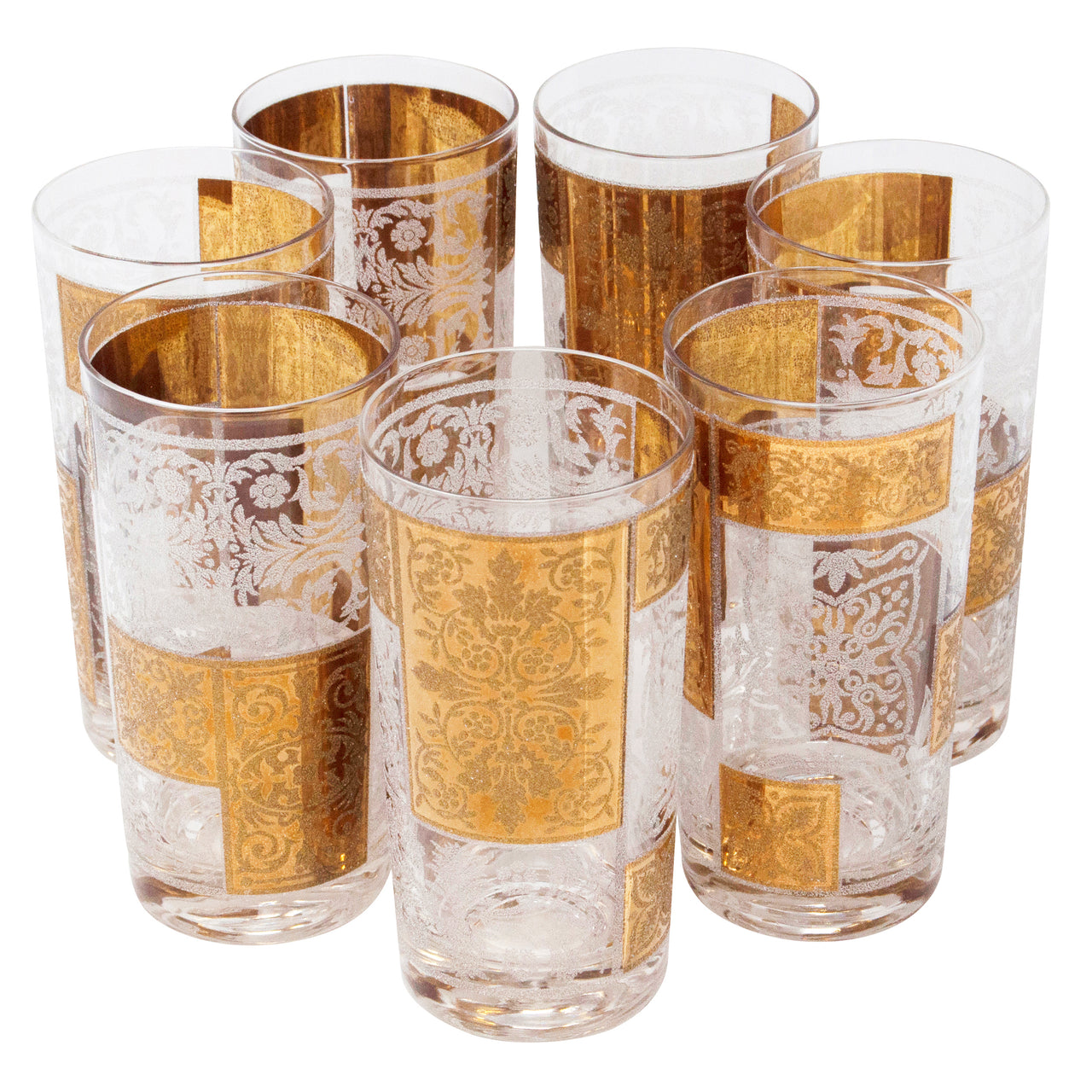 Vintage Pasinski Gold and Frosted Filigree Collins Glasses | The Hour Shop