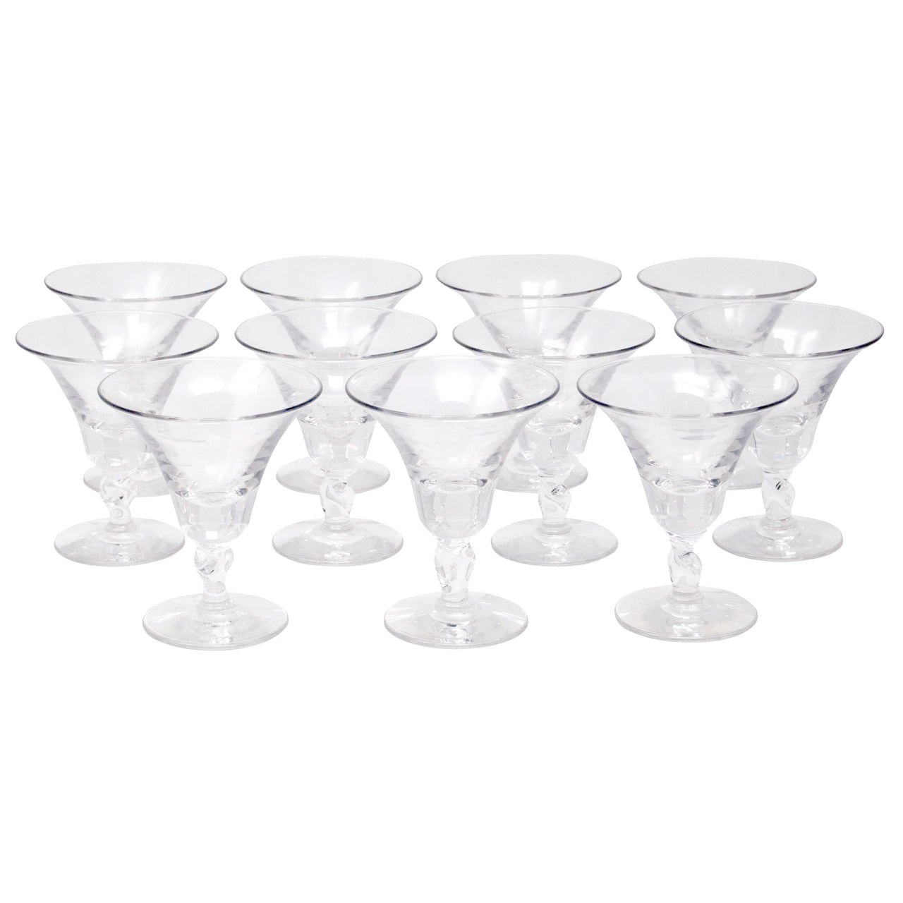 Vintage Small Wine Glasses, Set of 4, Twisted Clear Stems, Wine