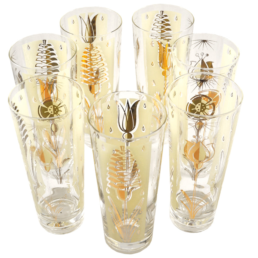 6 Vintage Gold & White COLLINS Highball Glasses, Vintage Tall Cocktail  Glasses, Home Bar Glasses, Gold and White Leaf Collins Glasses