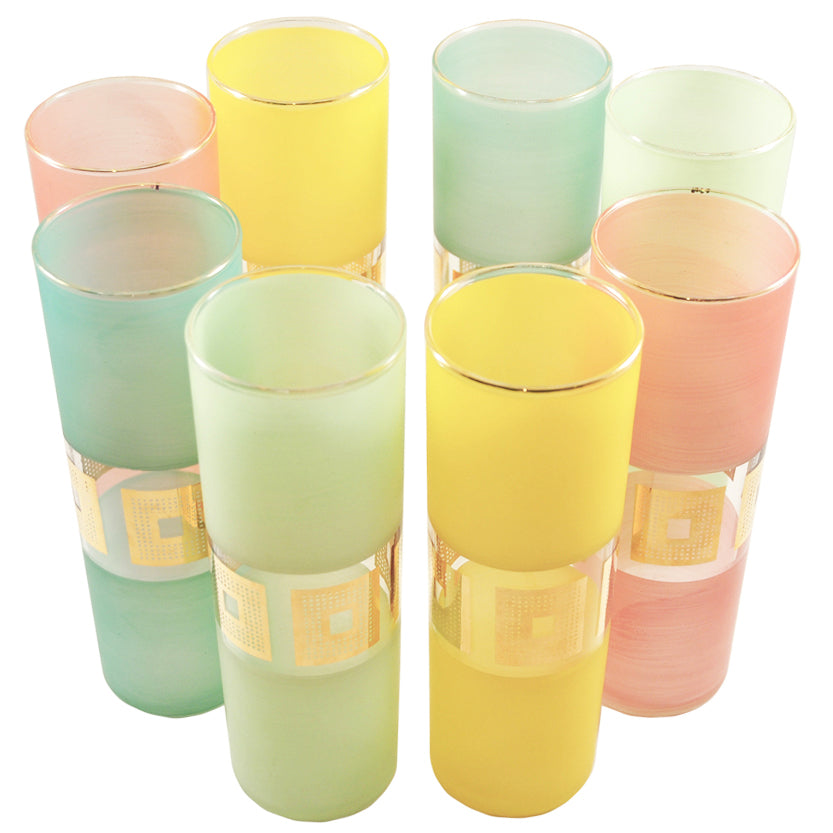 Vintage Frosted Pastel & Gold Accents Collins Glasses | The Hour Shop