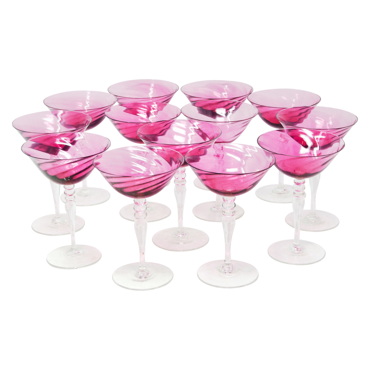 Vintage Art Deco Cranberry Swirl Cocktail Glasses | The Hour Shop