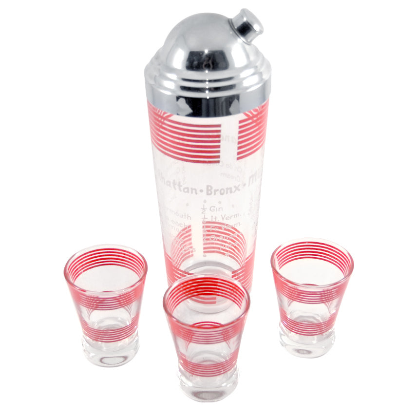 Red Striped Cocktail Recipe Shaker Set