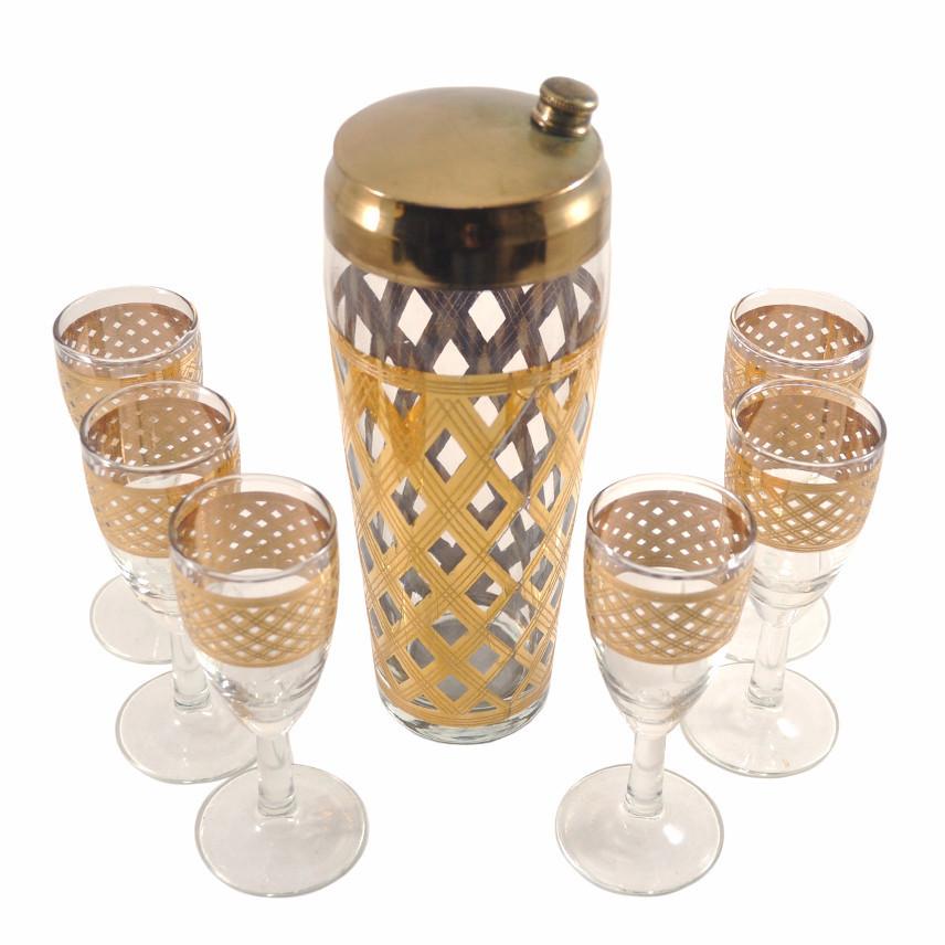 Gold Diamond Lattice Weave Cocktail Shaker Set, The Hour Shop