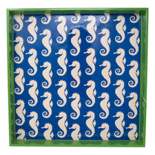 Seahorse Blue White & Green Lacquer Tray | The Hour Shop