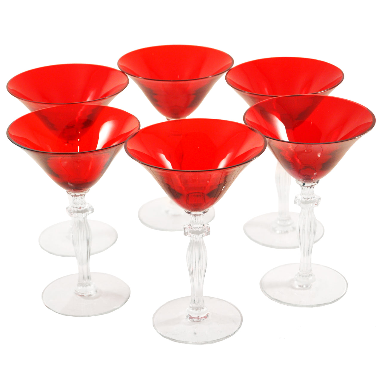 Art Deco Morgantown Glass Empress Martini or Cocktails with Spanish Red  Bowls - Set of 6
