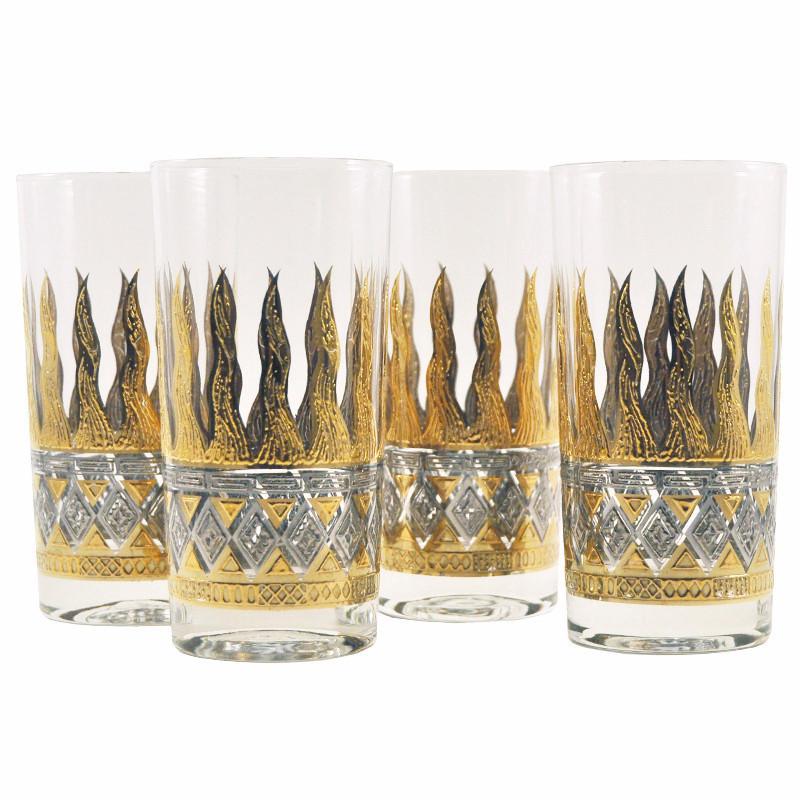Vintage G. Briard Gold Flame Collins Glasses, The Hour 