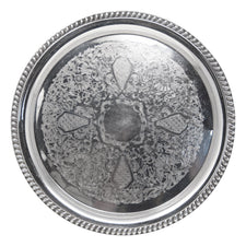 Vintage Round Silver Plate Embossed Tray | The Hour Shop