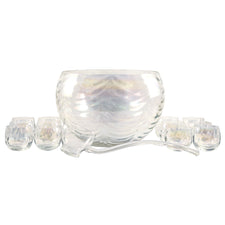 Vintage Iridescent Glass Punch Bowl Set, The Hour Shop