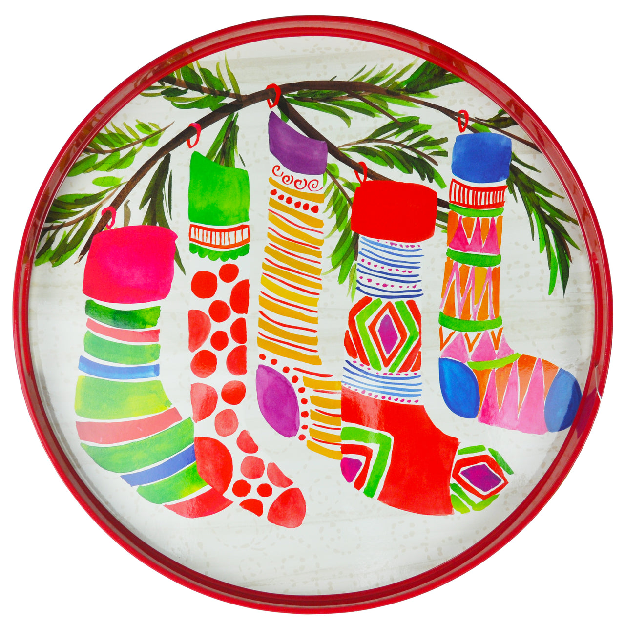 Christmas Stockings Round Lacquer Tray, The Hour Shop