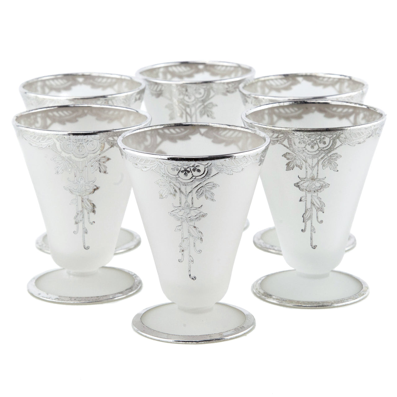 Silver Overlay Frosted Cocktail Glasses | The Hour Shop Vintage