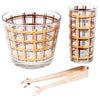 Vintage Gold & Brown Plaid Ice Bucket Glass Caddy Set Pieces | The Hour
