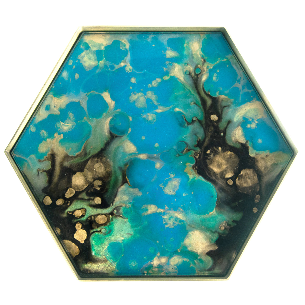 Notre Mode Blue & Gold Hexagon Reverse Painted Glass Tray | The Hour Shop