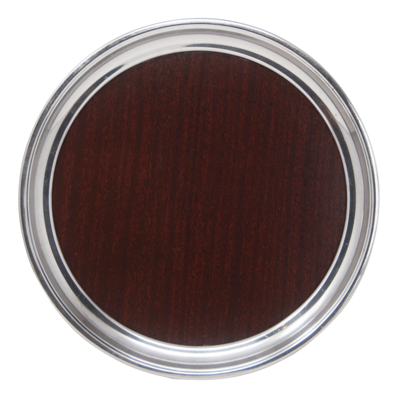Vintage Rogers Brown Formica Silver Plate Round Tray Front | The Hour Shop