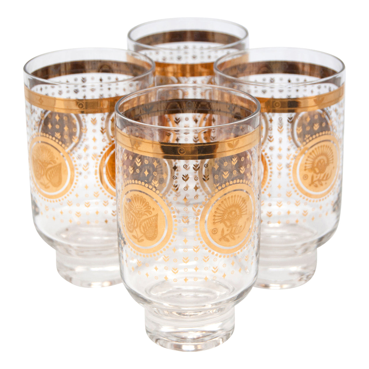 Vintage Georges Briard Gold Flower Footed Collins Glasses | The Hour Shop
