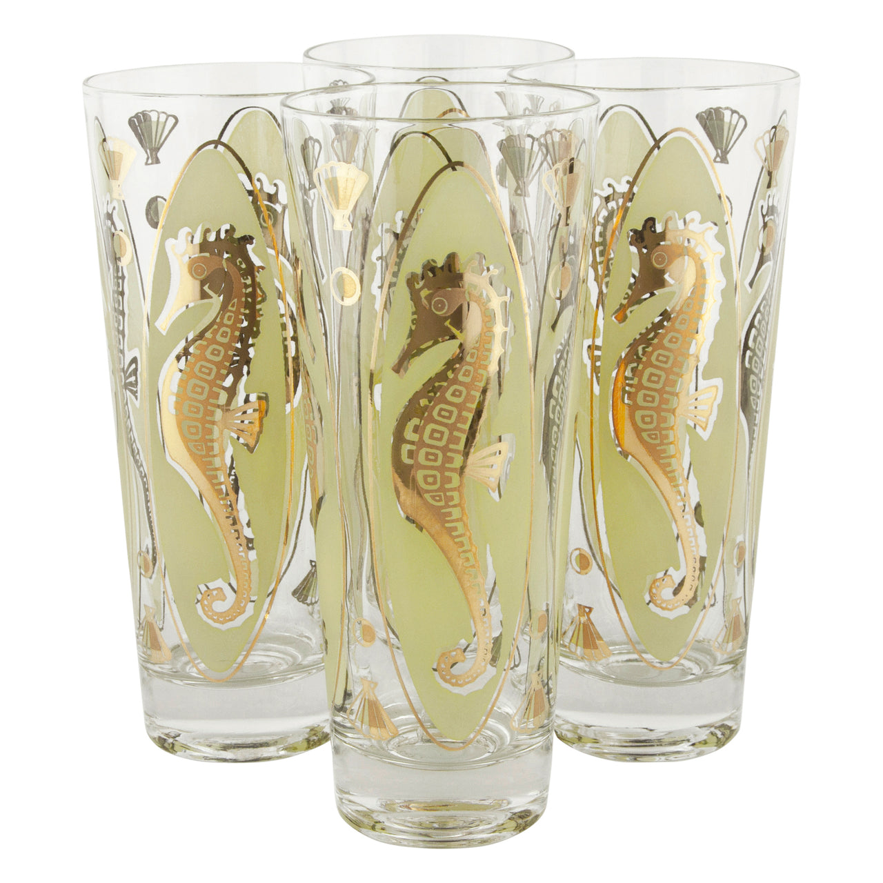 Vintage Fred Press Yellow & Gold Seahorse Tapered Collins Glasses | The Hour Shop