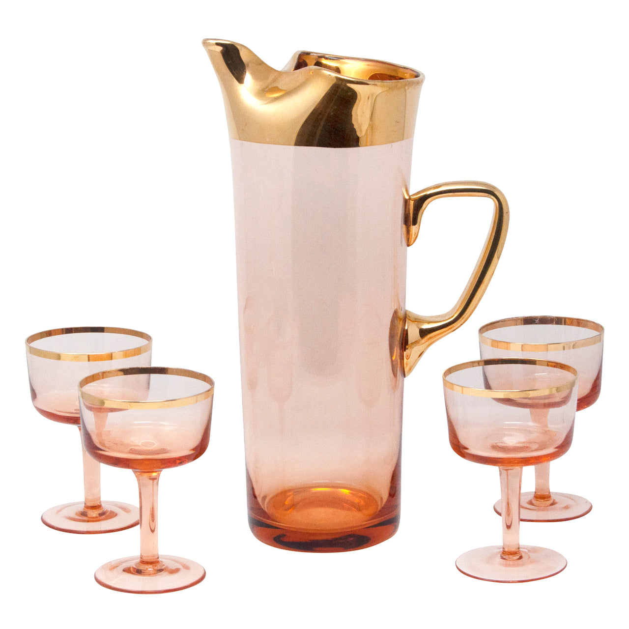Mid Century Modern Gold Rimmed Cocktail Glasses Set of 5