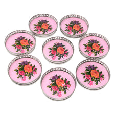 Vintage Pink Roses Silver Plate Rim Coasters | The Hour