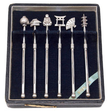 Vintage Japanese Motif Sterling Silver Retractable Whisk Stirrers Case | The Hour Shop