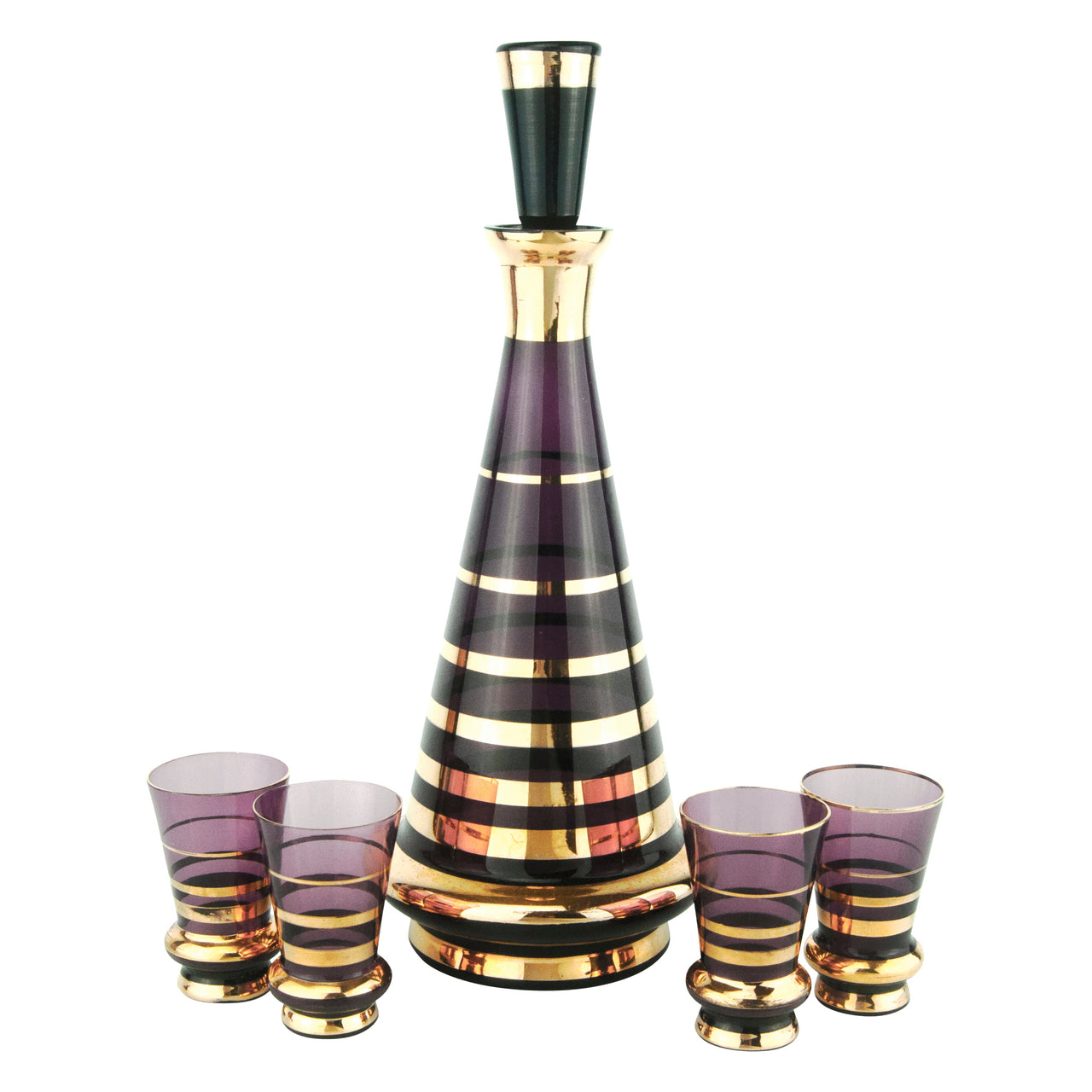 Vintage Amethyst Glass Gold Band Decanter Set | The Hour