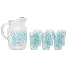 Vintage Federal Glass Turquoise Swirl Pitcher Set, The Hour Shop