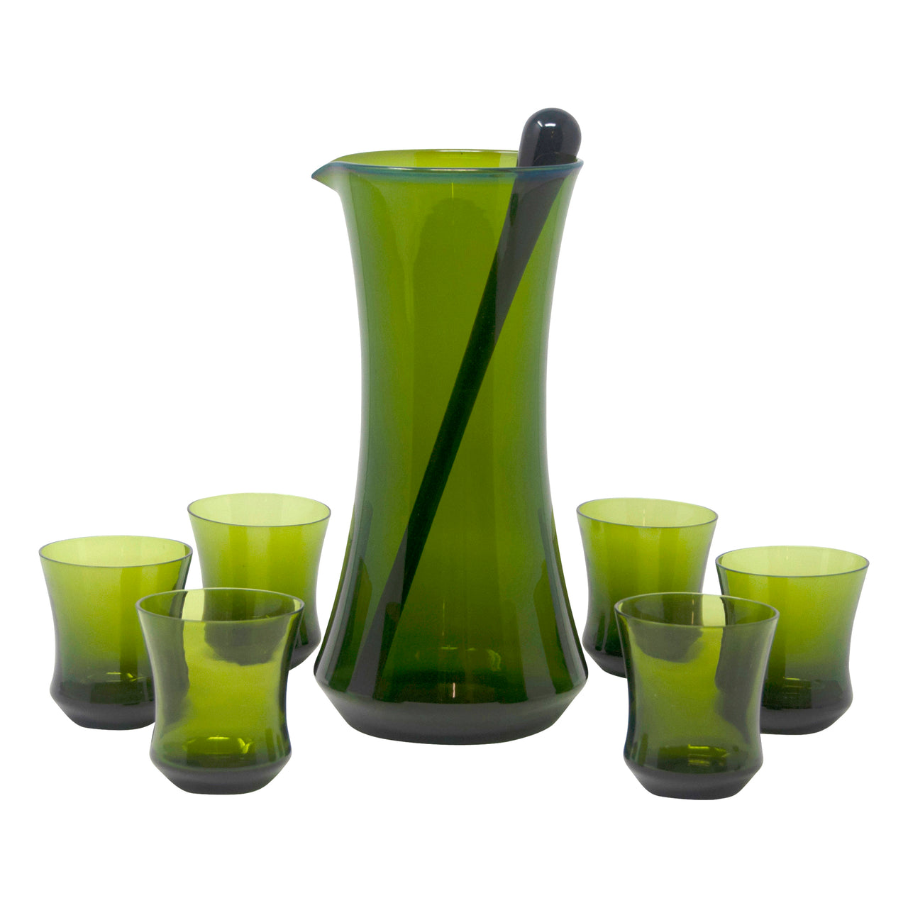 Vintage Dark Green Cocktail Pitcher, Stirrer & Glasses Set