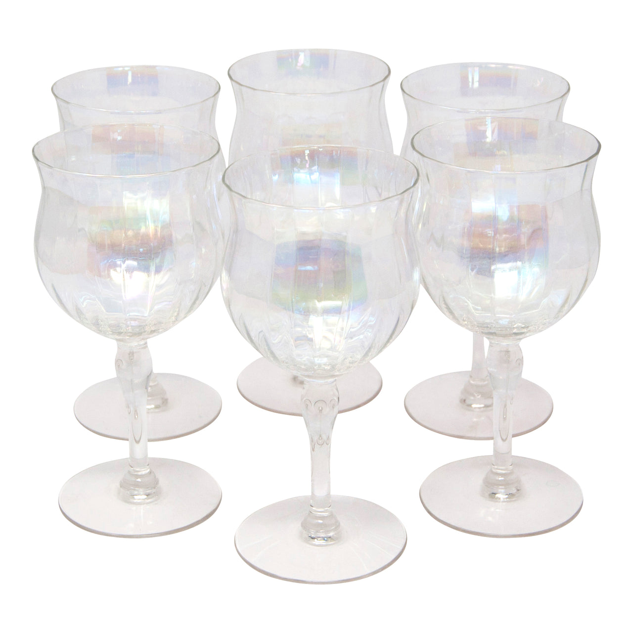 Vtg Iridescent Tulip Style Crystal Wine Glasses, Set of 4, Ribbed, Gorgeous!