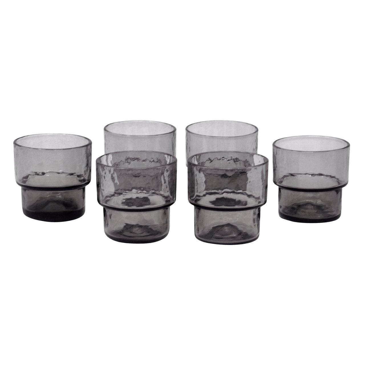 Stackable Small Smoke Glass Footed Rocks Glasses