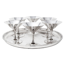 Vintage Silver Plate Martini Stems and Tray Cocktail Set Front | The Hour Shop