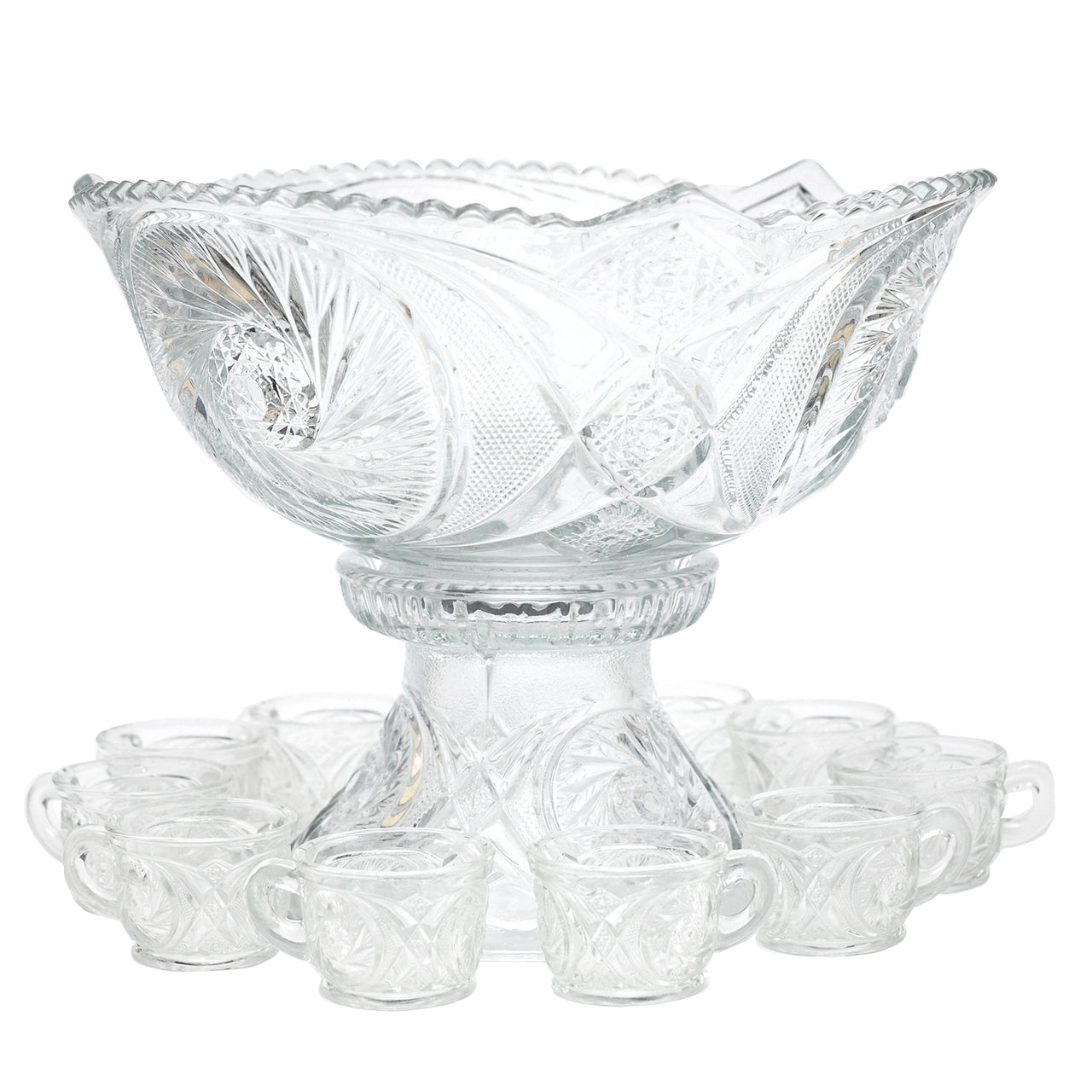 Vintage McKee Pressed Glass Pedestal Punch Bowl Set | The Hour Shop