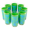 Vintage Blue and Green Mod Pattern Cocktail Shaker Caddy Set Glasses | The Hour Shop