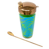 Vintage Blue and Green Mod Pattern Cocktail Shaker Caddy Set Shaker with Separate Cocktail Spoon | The Hour Shop