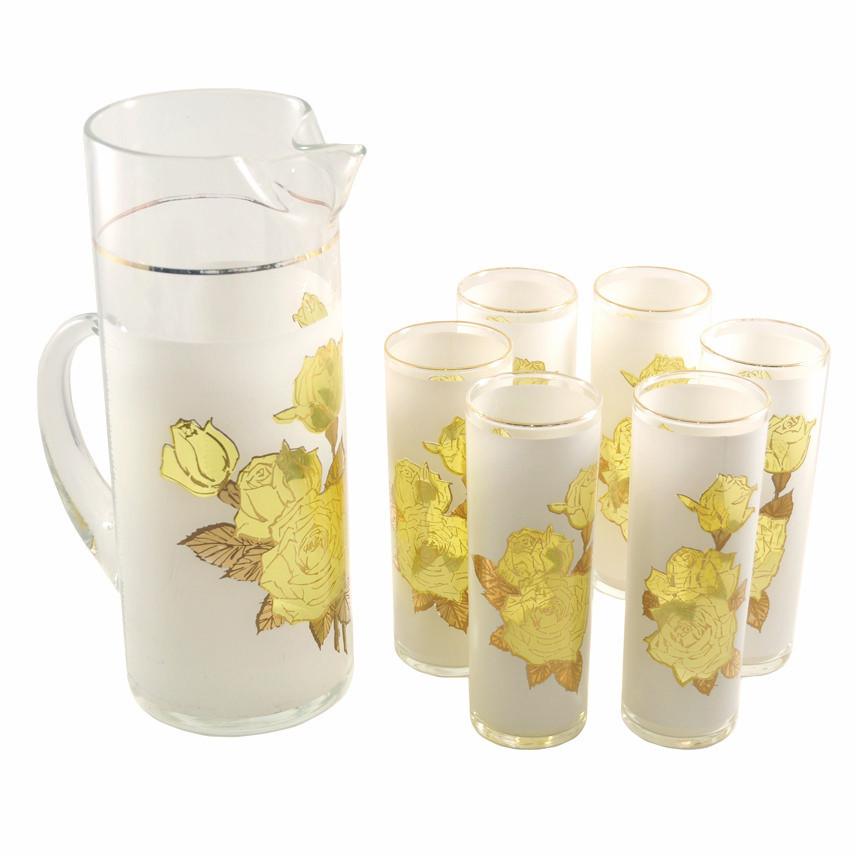 West Virginia Glass Yellow Roses Pitcher Set