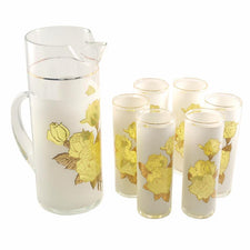 West Virginia Glass Yellow Roses Pitcher Set | The Hour Vintage