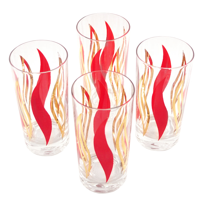 Vintage Red & Gold Flame Collins Glasses | The Hour Shop