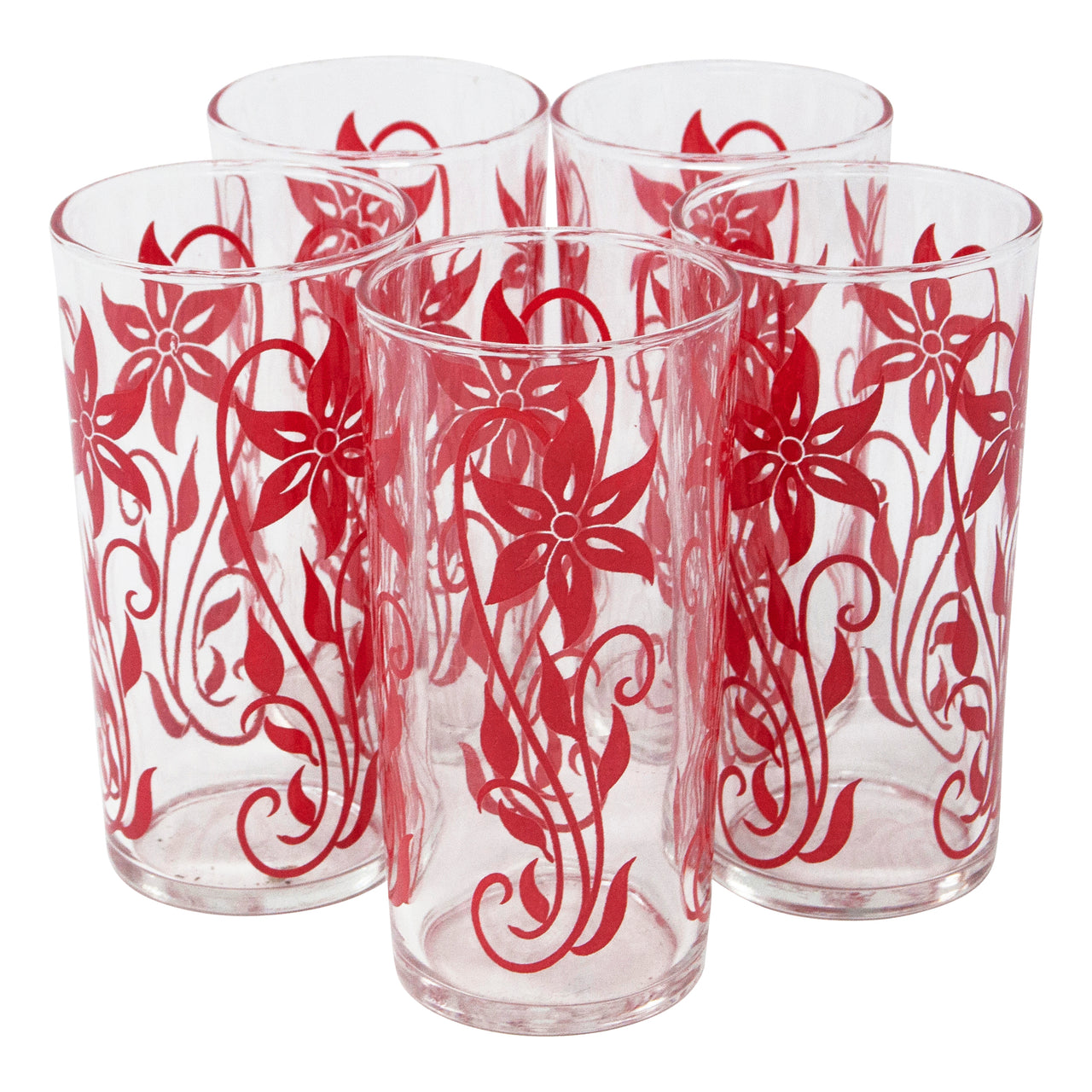 Vintage Mid Century Federal Glass Red Flower Tumblers | The Hour Shop