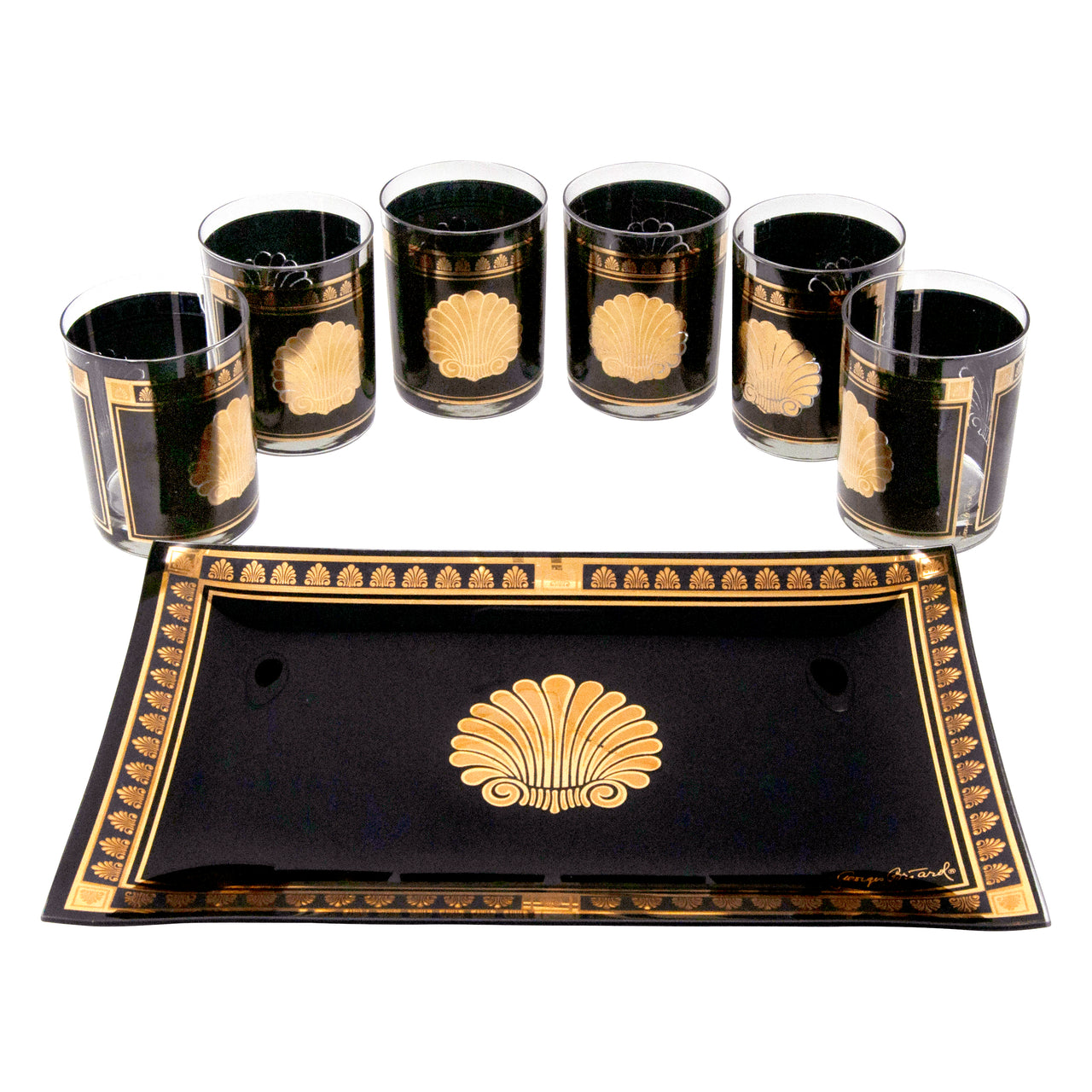 George Briard Black and 22K Gold Collins Glasses. Set of 4